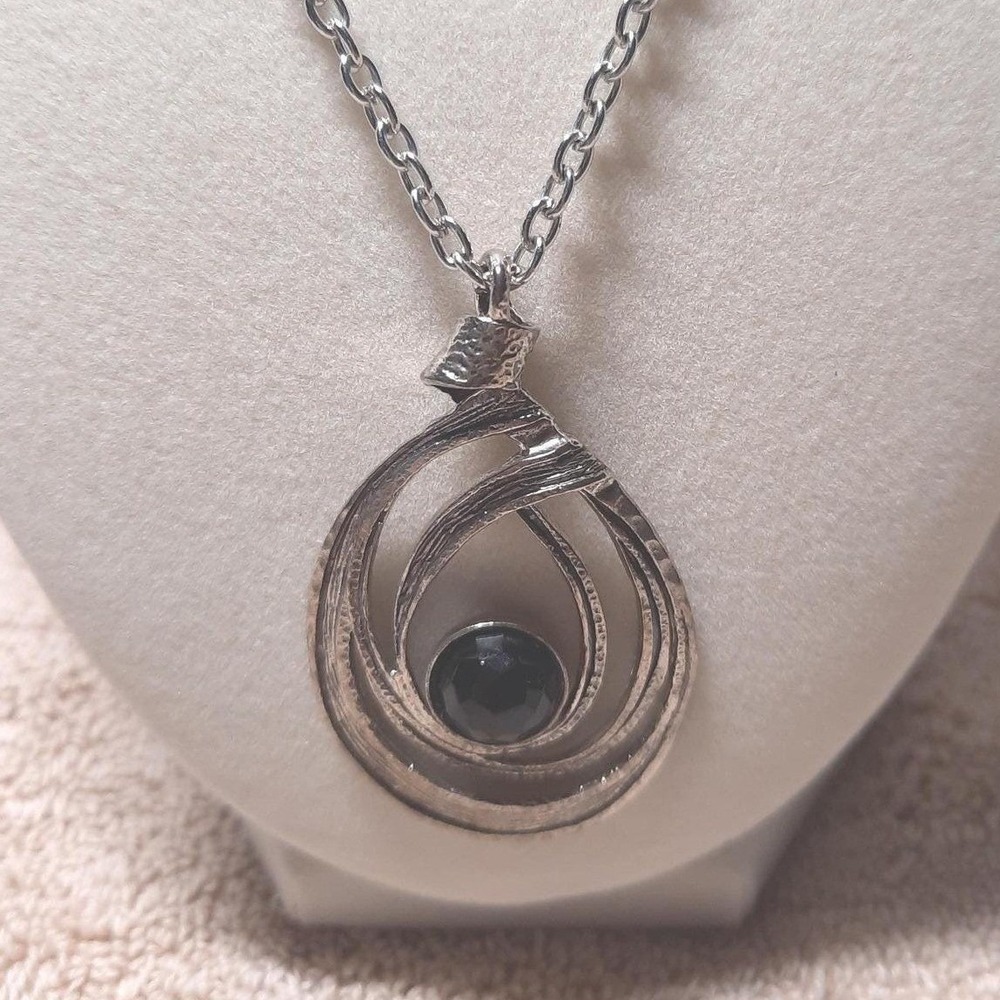 Black spinel pendant artisan crafted Israel stainless steel chain included
